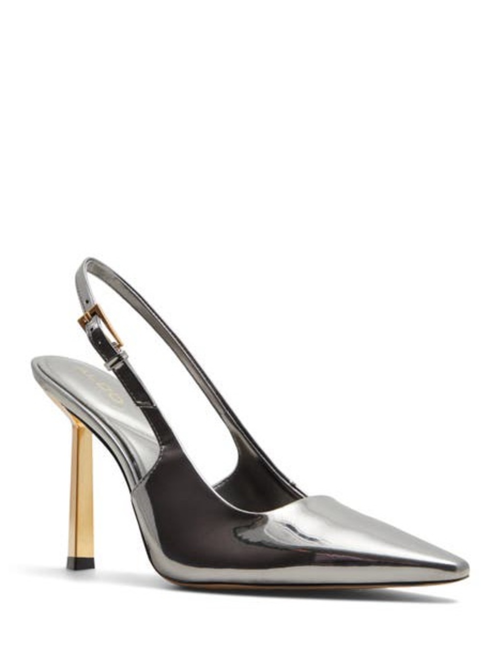 Aldo Metallic Pointed Slingback Heels - Silver